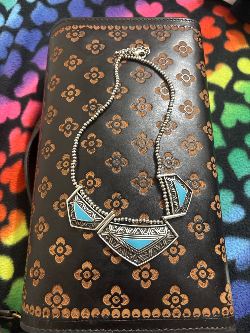 Silver-Tone Geometric Turquoise Necklace - Women Jewelry
